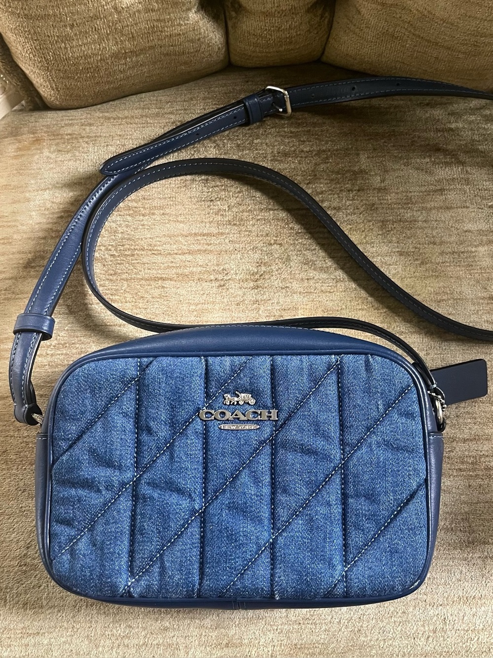 Coach Quilted Denim Crossbody Bag in Blue with Leather Trim